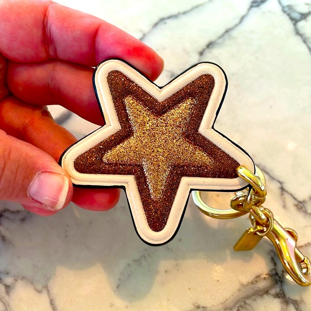 Coach Leather Glitter Bag Charm Keychain - Picture 9 of 9